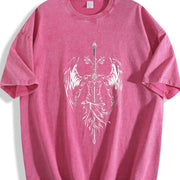 Saint Michael The Archangel x Flaming Sword Christian vintage washed oversized T-shirt in Red