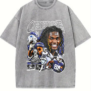 [ ] CeeDee Lamb Y2K Hip-Hop vintage washed oversized T-shirt in Gray