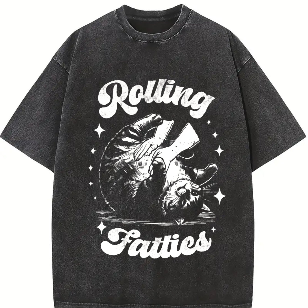 Retro Rolling Fatties 90s Vintage Washed T-Shirt in Black