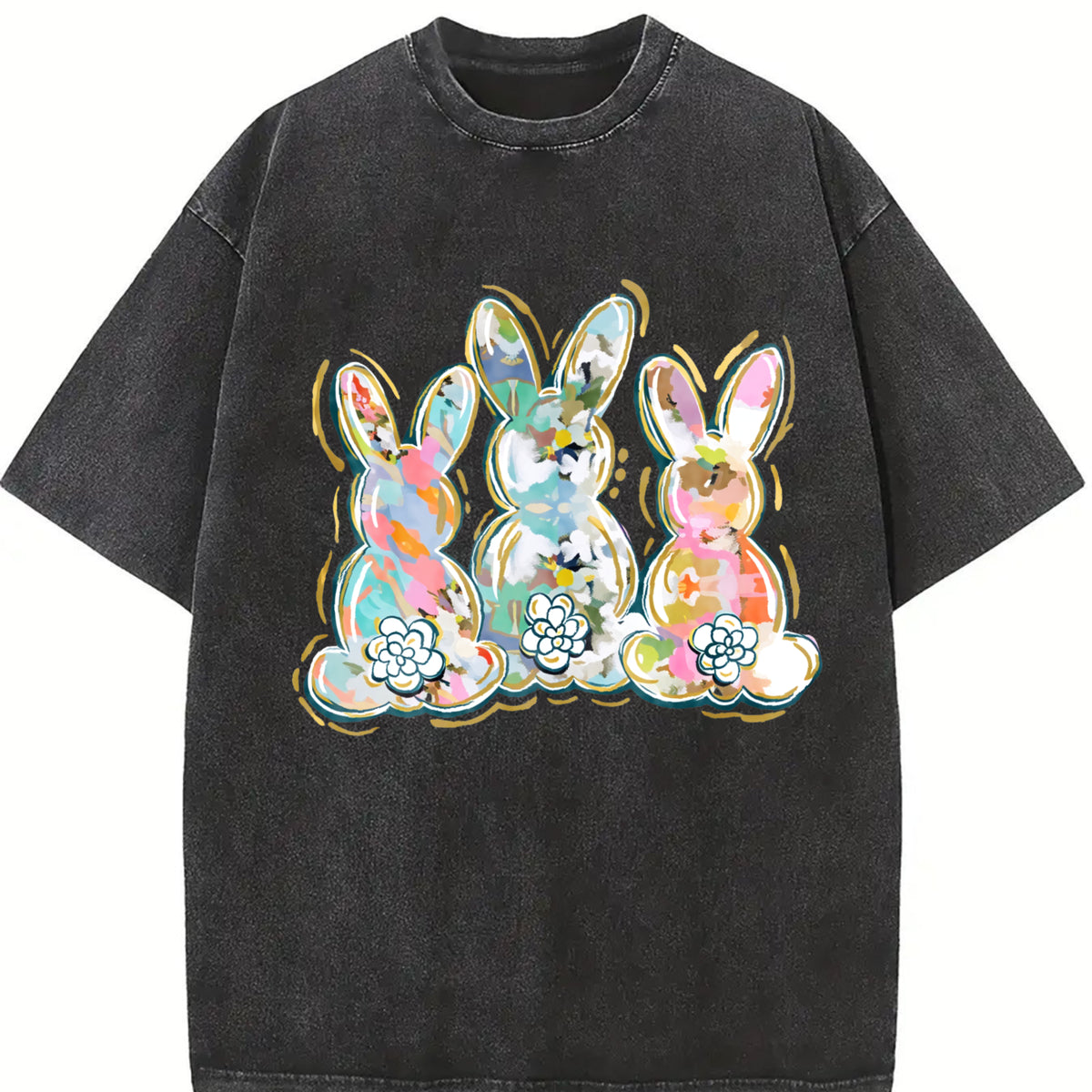Brushstroke Easter Peter Cottontail vintage washed oversized T-shirt in Black