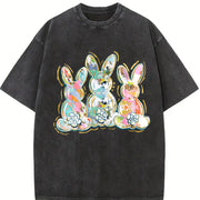 Brushstroke Easter Peter Cottontail vintage washed oversized T-shirt in Black
