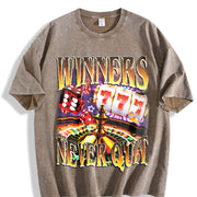 Winners Never Quit Gambling Bootleg Vintage Washed T-Shirt in Brown