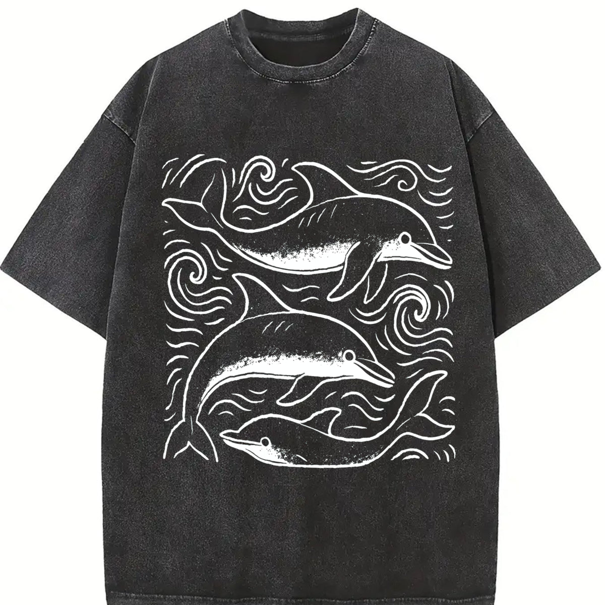 Dolphins ®Ocean 90s Vintage Washed T-Shirt in Black