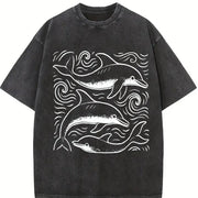 Dolphins ®Ocean 90s Vintage Washed T-Shirt in Black