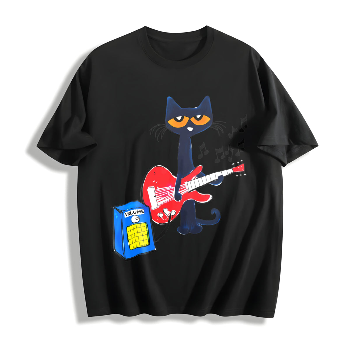 Pete the Cat Playing Guitar Cotton T-Shirt in Black