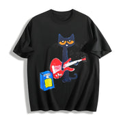 Pete the Cat Playing Guitar Cotton T-Shirt in Black