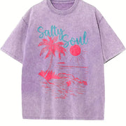 Salty Soul Palm Tree Beach vintage washed oversized T-shirt in Purple