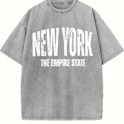 New York the Empire State Grunge Vintage Washed T-Shirt in Gray