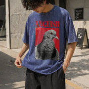 Anguish Bird Retro Vintage Washed T-Shirt in Blue