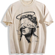 Angel Statue Tank Gothic Sleeveless Muscle Vintage Washed T-Shirt in Beige