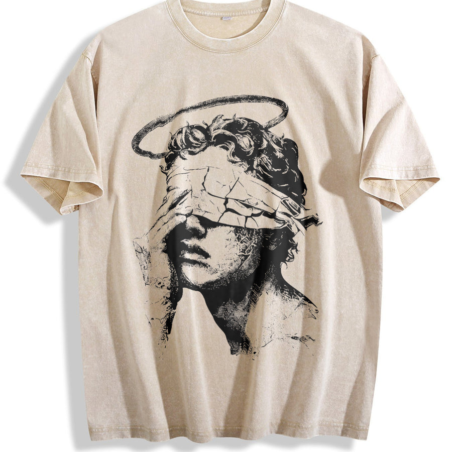 Angel Statue Tank Gothic Sleeveless Muscle Vintage Washed T-Shirt in Beige