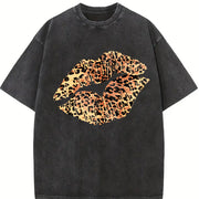 Stylish Leopard - - Soft Warm vintage washed oversized T-shirt in Black