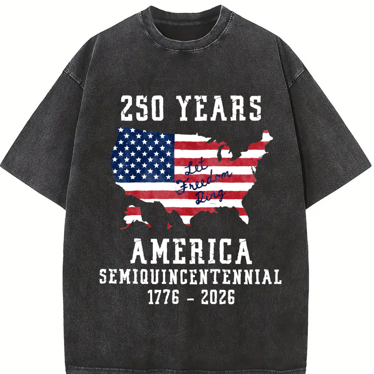 Patriotic American Flag Semiquincentennial Vintage Washed T-Shirt in Black