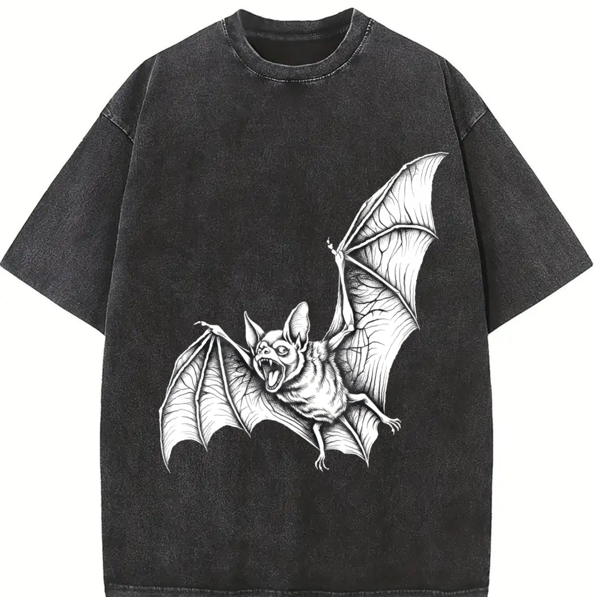 Bat 90s Retro ® Bats Gothic Y2k Vintage Washed T-Shirt in Black