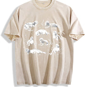 Coastal 90s Seals Ocean Animal Vintage Washed T-Shirt in Beige