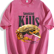 Retro Smoking Kills Crab Vintage Washed T-Shirt in Red