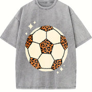 Leopard Soccer Ball Vintage Washed T-Shirt in Gray