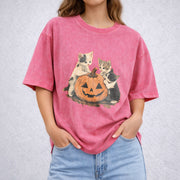 90s Cat Pumpkin Halloween vintage washed oversized T-shirt in Red