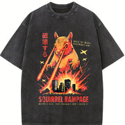 Squirrel Rampage: Retro Horror Movie Vintage Washed T-Shirt in Black