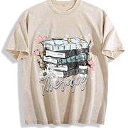Books Are My Therapy Book Lover Bookish vintage washed oversized T-shirt in Beige
