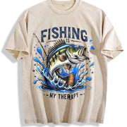 Fishing Is My Therapy Vintage Washed T-Shirt in Beige