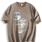 Coastal Granddaughter Sun-faded Statement Full Moon Vintage Washed T-Shirt in Brown