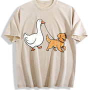 Golden Retriever Goose and Dogs Golden Mom Silly Goose Vintage Washed T-Shirt in Beige