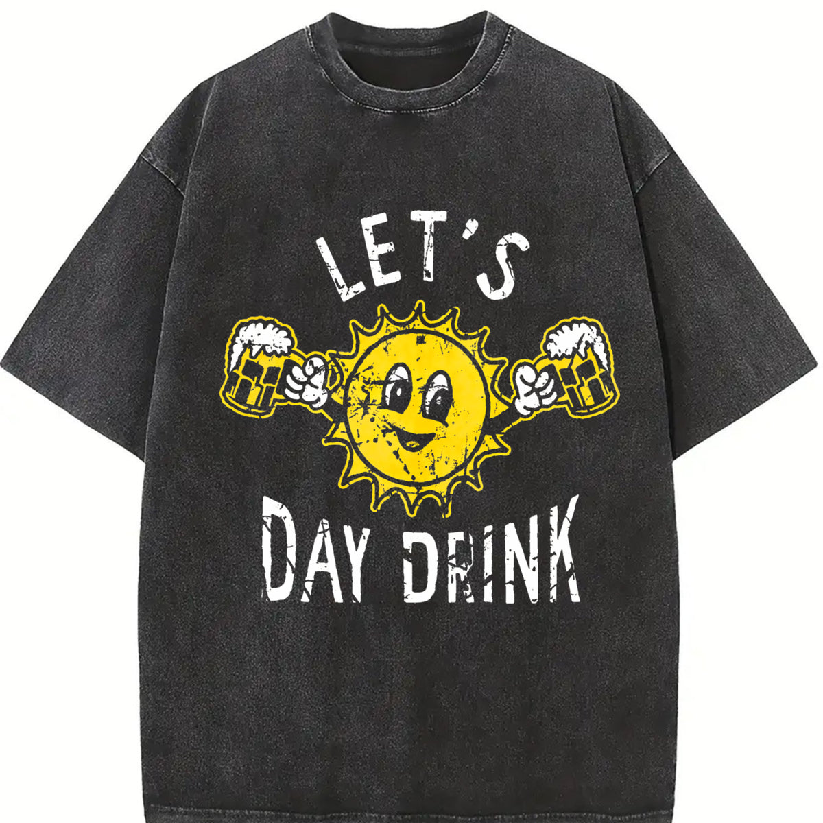 Lets Day Drink Drunken Sunny Booze Drinking for Guys Vintage Washed T-Shirt in Black