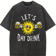 Lets Day Drink Drunken Sunny Booze Drinking for Guys Vintage Washed T-Shirt in Black