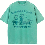 Support Your Local Street Cats Vintage Washed T-Shirt in Blue