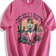 Retro Cowgirl the Hell I Won't Western 90s Vintage Washed T-Shirt in Red