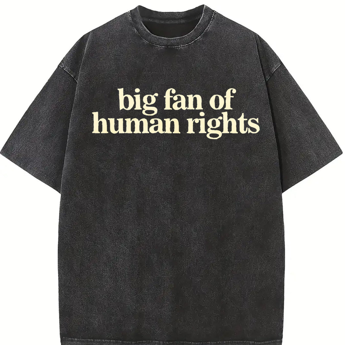 Big Fan of Human Rights Minimalist No Human Is Illegal Vintage Washed T-Shirt in Black