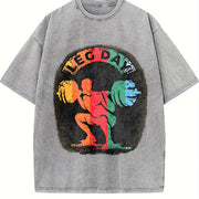 Leg Day Weightlifting Vintage Washed T-Shirt in Gray