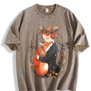 Bohemian Fox Mom Warm Hug One-piece Vintage Washed T-Shirt in Brown