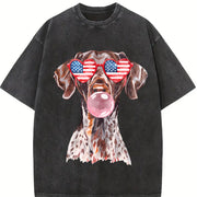Patriotic Pointer 4th of July Vintage Washed T-Shirt in Black