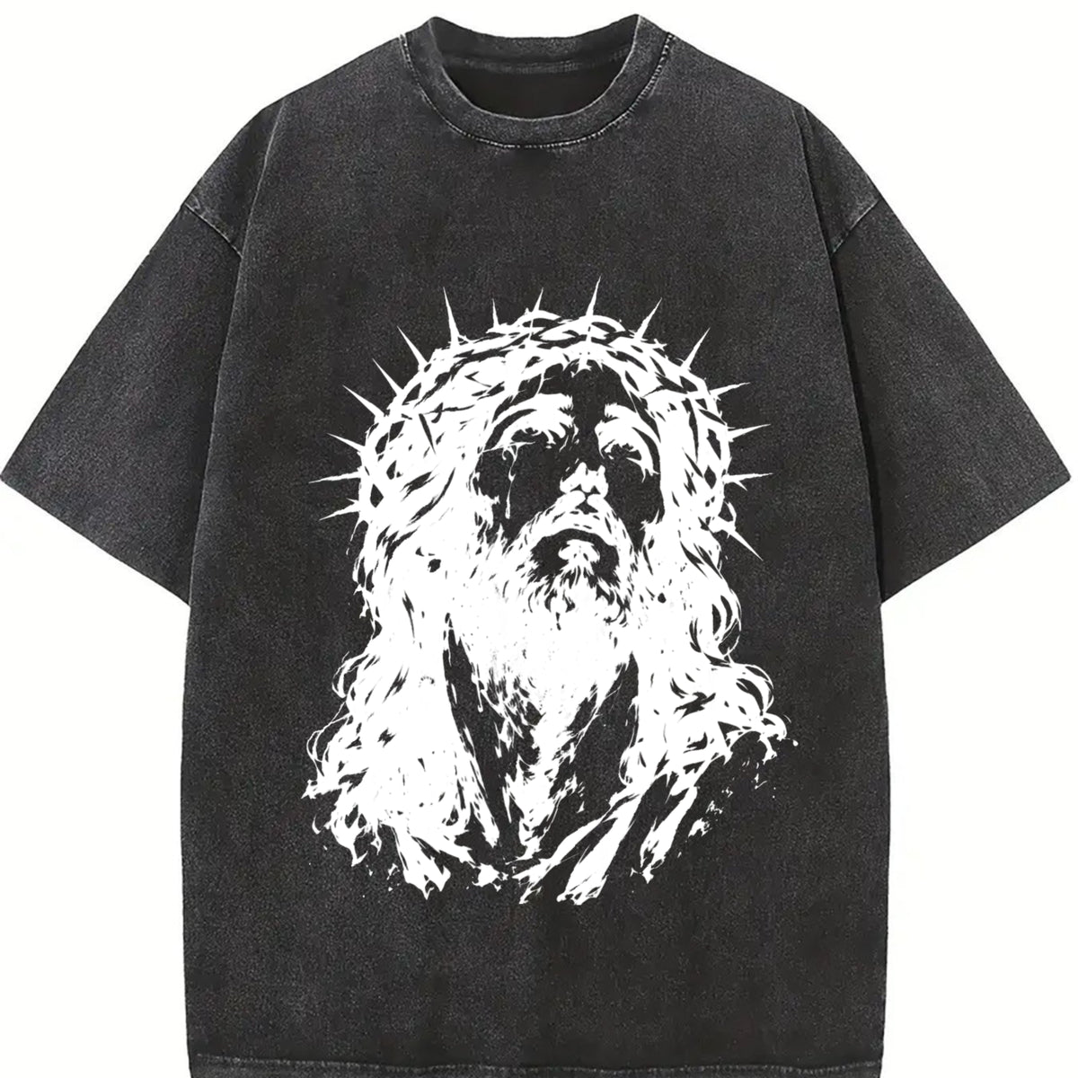 Crown of Thorns Jesus Bold Christian Faith Easter Vintage Washed T-Shirt in Black