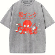 Fashionable Letter Vintage Washed T-Shirt in Gray