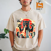 Catzilla Cat Japanese Art Cat for Kids 0714D 818 Vintage Washed T-Shirt in Beige