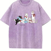Interesting Cat Book Wishing You Happiness Pure vintage washed oversized T-shirt in Purple
