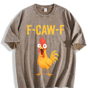 F-caw-f Chicken Crazy Rooster Meme Vintage Washed T-Shirt in Brown