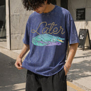 Later Gator Alligator Vintage Washed T-Shirt in Blue