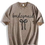 Bride Bridesmaid Bow Vintage Washed T-Shirt in Brown
