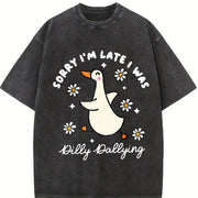 Sorry I'm Late I Was Dilly Dallying Goose for Him vintage washed oversized T-shirt in Black