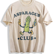 Asparagus Club Veggie Lover Retro Cartoon Vintage Washed T-Shirt in Beige