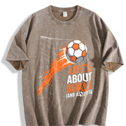 Life's About Goals and Assists Vintage Washed T-Shirt in Brown
