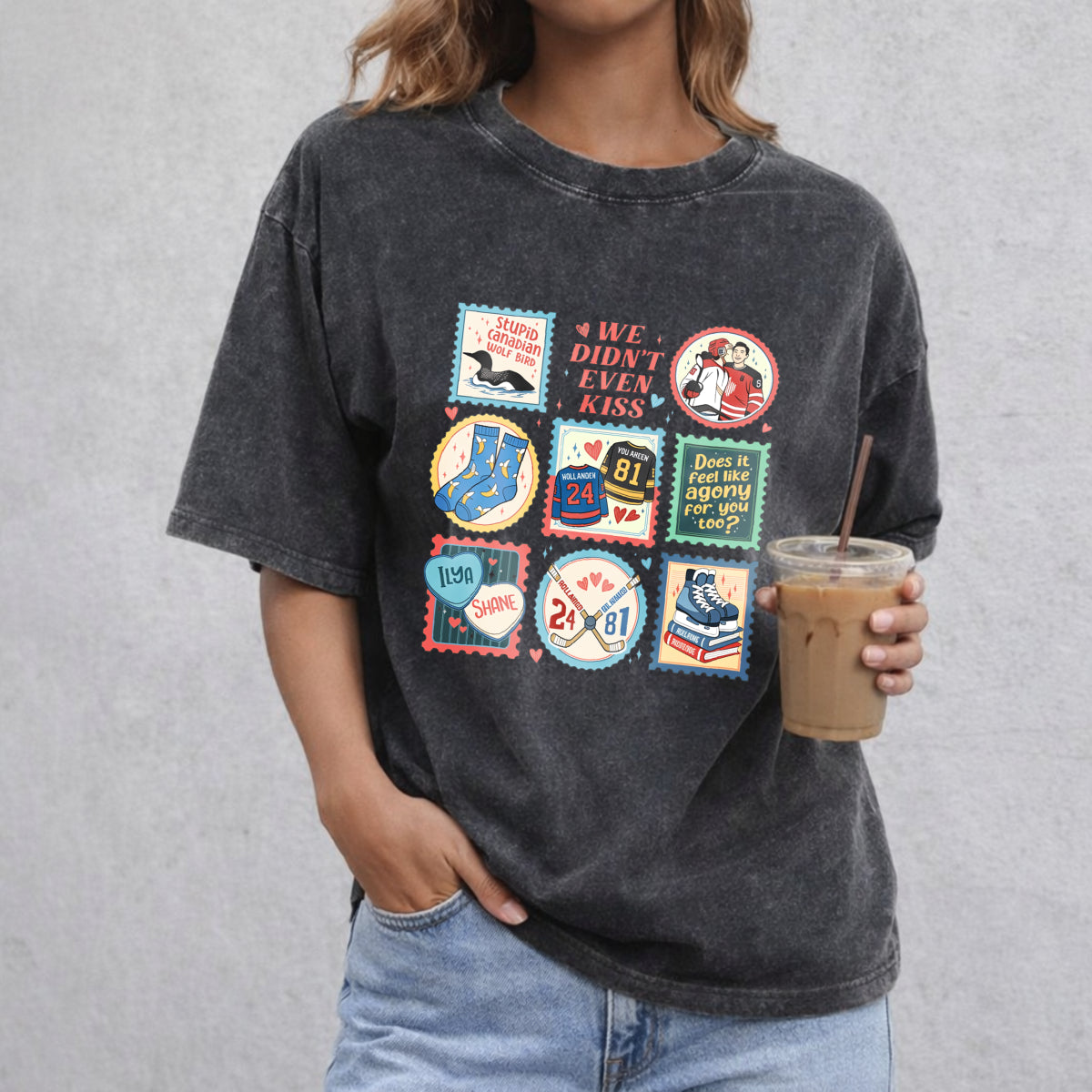Heated Rivalry Connor & Ilya vintage washed oversized T-shirt in Black