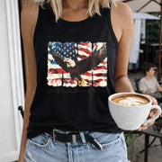 America Patriotic Women's Color Cotton Tank Top in Black