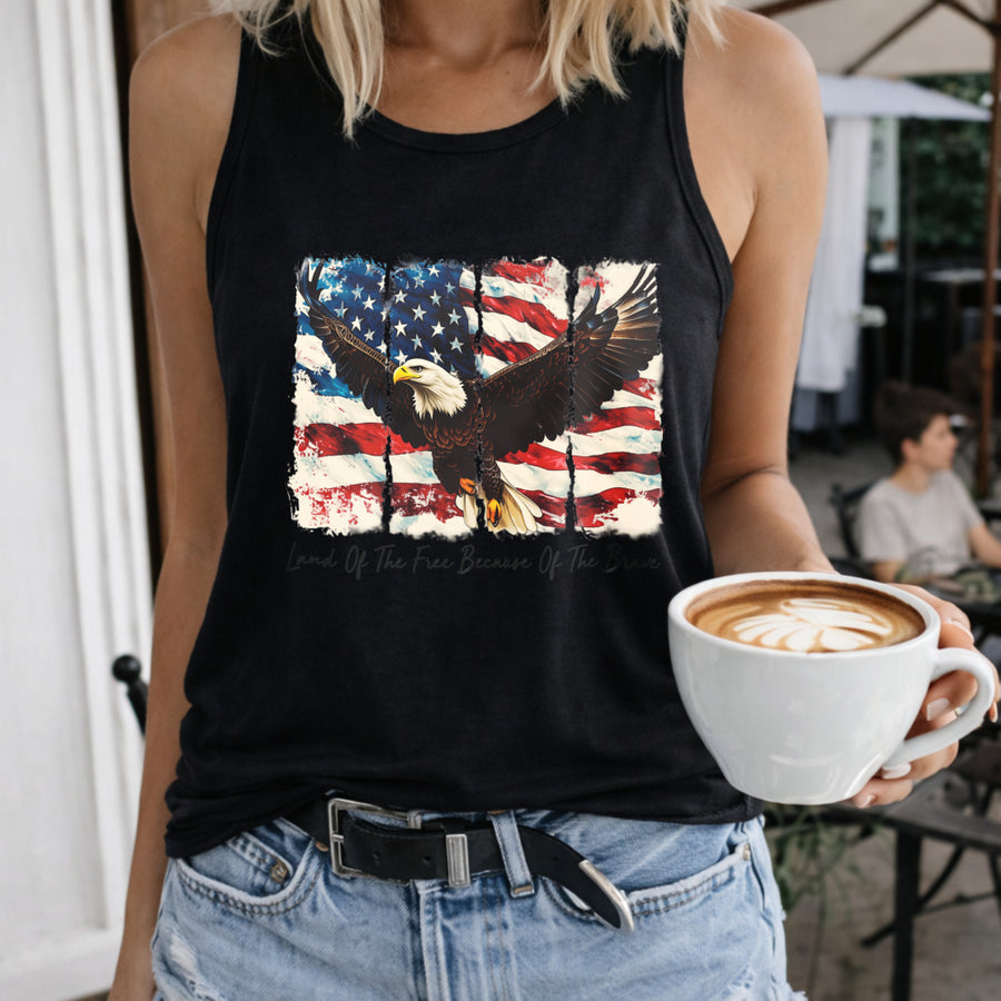 America Patriotic Women's Color Cotton Tank Top in Black