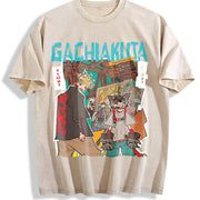 Zanka Nijik Gachiakuta Anime Hip Hop 16Vintage vintage washed oversized T-shirt in Beige