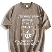 Product Black Cat Holding Skull Cup with I'll Tell You Vintage Washed T-Shirt in Brown